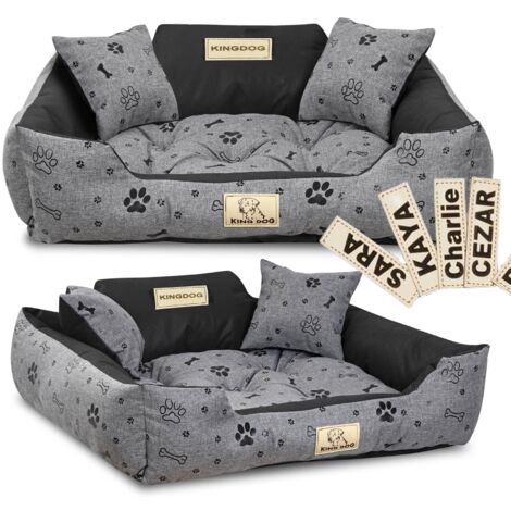Hundebett KINGDOG 75x65 cm personalisiert wasserdicht Knochen schwarz