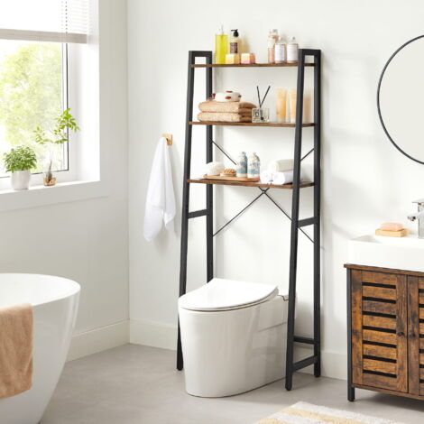Rattan-Aufbewahrungsschrank Für über Der Toilette – Badezimmer-Organizer Mit Metallgestell, Verstellbarem Regal
