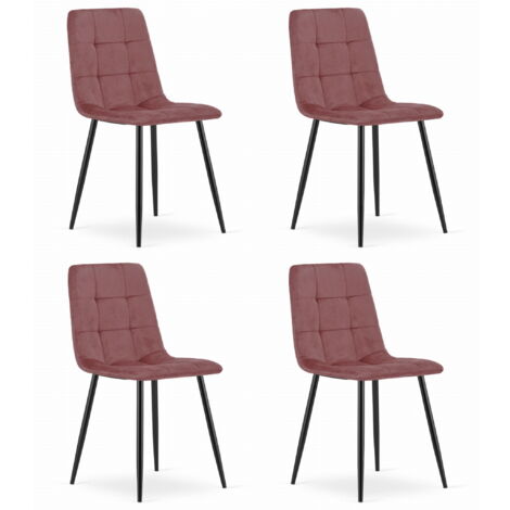 Kara-Stuhl – rosa Samt / schwarze Beine x 4 (1/5)