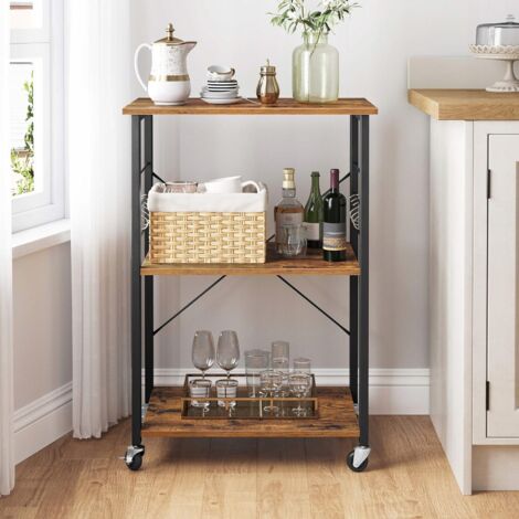 Mobiler Küchenschrank, Regal auf Rollen, Trolley, 3 Regale, Organizer + Haken