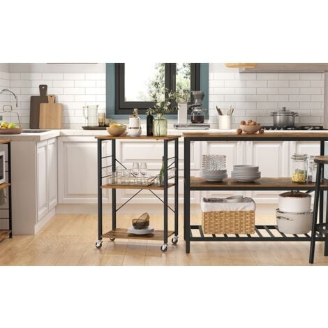 Mobiler Küchenschrank, Regal auf Rollen, Trolley, 3 Regale, Organizer + Haken