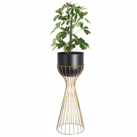 Stehender Blumenständer, Metall, Schwarz und Gold, Loftständer aus Draht, 56 cm