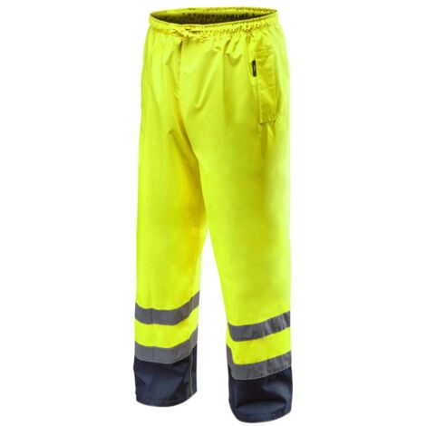Warnschutz Regenhose EN ISO 20471 neongelb S – 100% Polyester – atmungsaktiv und winddicht – 2 Taschen – reflektierende Applikationen (1/5)