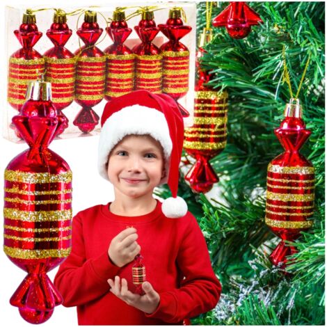 Christbaumkugeln 6 Stück Candy Prl Rot Gold Kunststoff Weihnachtsbaum Babka