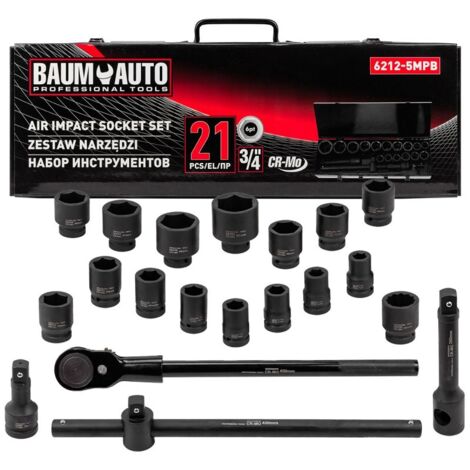 Schlagschrauber-Steckschlüssel 3/4'' 21-teilig 6-kant 17-50 mm Koffer (1/4)