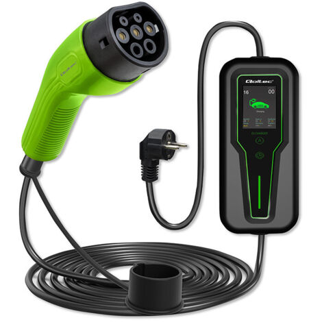 Qoltec Mobiles Ladegerät für Elektroautos EV mit Regelung 2 in 1 Typ 2 3,5 kW 230 V LCD Tragbar Wallbox 5 m