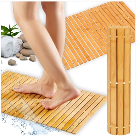 Bambus Badmatte, Holz, rutschfest, Naturteppich, 40x60 cm