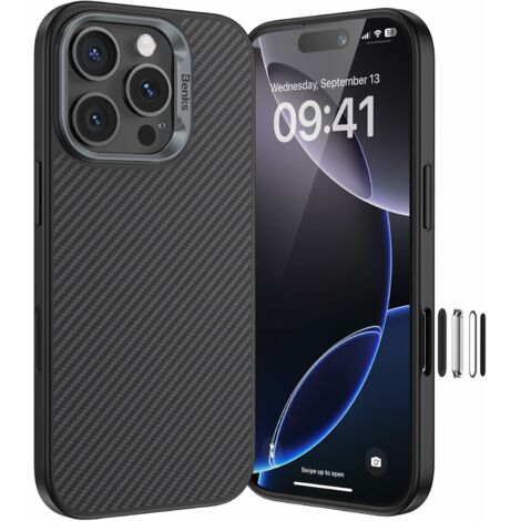 Benks Magnetic Armor Pro Kamerasteuerung Kevlar Metallrahmen 600D Hülle für iPhone 16 Pro Schwarz (1/5)
