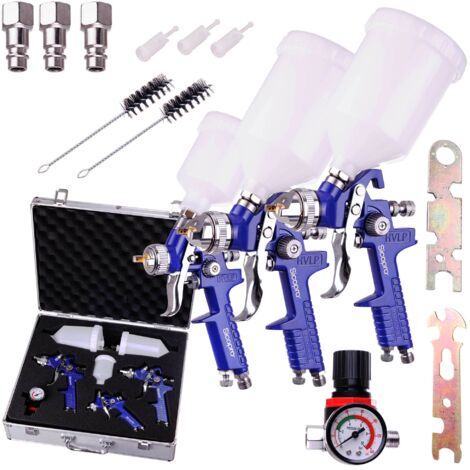 SICOPRO Lackierpistolen im Alukoffer Set HVLP 2x H-827P(1,4+1,7)+H2000 0,8+Zubehör