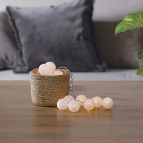Cottonballs Girlande weiß 16 batteriebetriebene LED-Leuchten