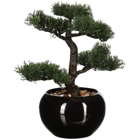 Atmosphera – Künstlicher Bonsai-Baum 36cm – Exotische Blume im schwarzen Keramiktopf – Hochwertige Dekoration für Büro und Wohnzimmer (1/4)