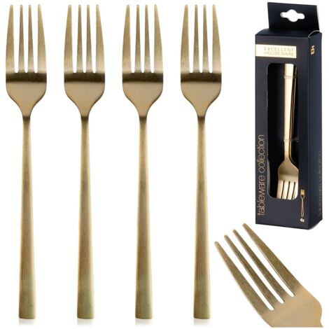 Dessertgabeln für Kuchen und Snacks, Stahl, Gold, 4 Stück, Satin, EXCELLENT HOUSEWARE 139768 (1/5)