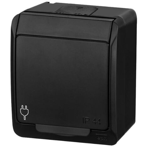 HERMES SCHWARZE STECKDOSE NT 1X Z/U MIT KLAPPE 2P+Z IP44 SCHRAUBANSCHLÜSSE 16A 250V 0321-09 (1/3)