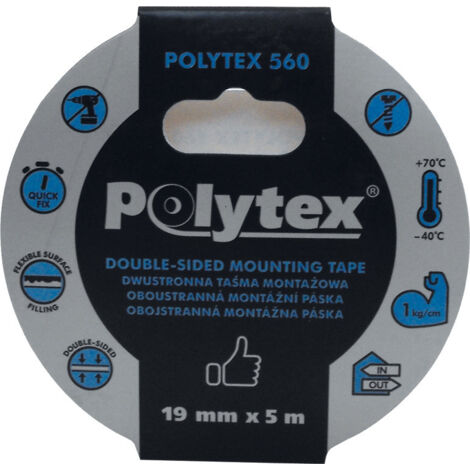 Polytex 560 doppelseitiges weißes Montageband, 19 mm x 1,1 mm x 5 m