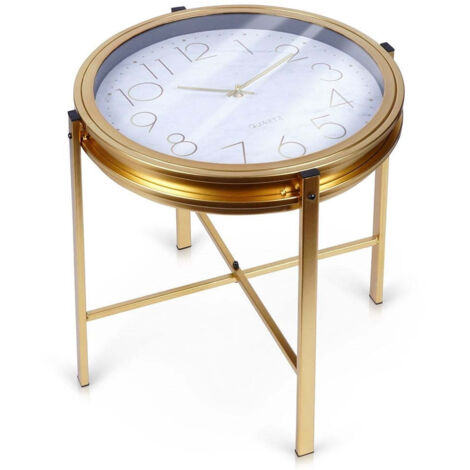 Couchtisch aus goldenem Metall mit Uhr, 42 x 40 cm (1/5)
