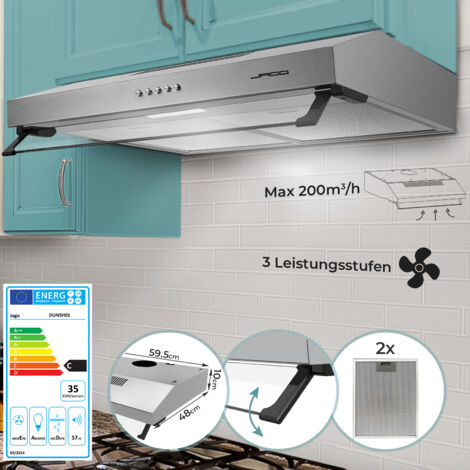 Unterbau-Dunstabzugshaube 60 cm + LED + 2x Edelstahlfilter Silber (1/5)