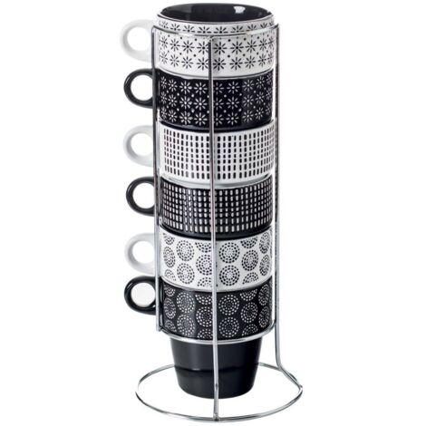 Becher auf rack x6 ethnik - Tasse auf Rack x6 ethnik - Steingut - Eisen - Maße L. 13 x B. 13 x H. 30 cm Tasse: D. 8.5 x H. 9 cm - Sg secret de gourmet