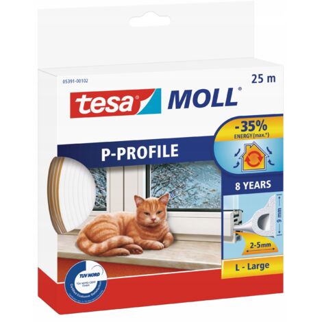 TESA Selbstklebende Gummidichtung für Fenster und Türen, weiß, P-Profil, 9 mm x 25 m (1/5)