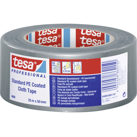 tesa Gaffer Reparaturband 25m x 50mm Grau 4688 Gewebe Wasserfest (1/5)
