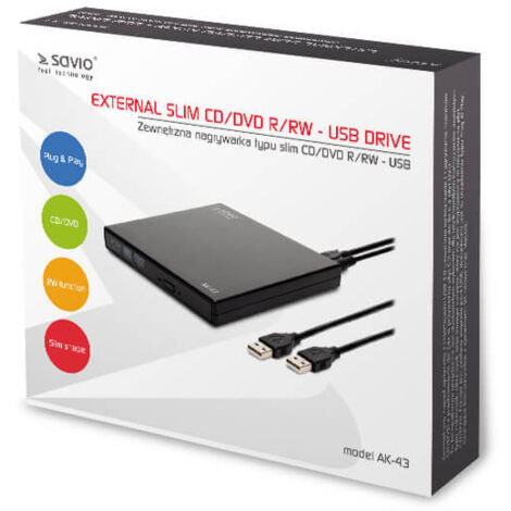 SAVIO AK-43 Schwarzer Slim DVD-RW/CD-RW-Brenner mit externem USB-Anschluss (1/5)