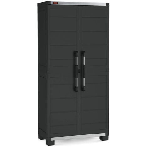 Keter – Hochschrank aus Kunststoff – 4 verstärkte Böden – 2 Türen – wetterresistent – 88x45x181H cm – Kapazität 45 kg pro Boden – schwarze Garage XL (1/5)