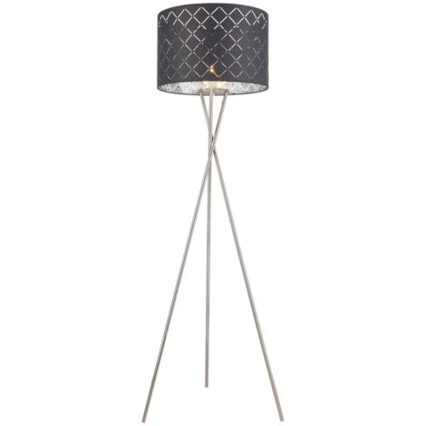 Stoff Steh Lampe Wohn Zimmer Lese Leuchte Schalter Dekor Decken Fluter grau silber Globo 15228S1 (1/5)