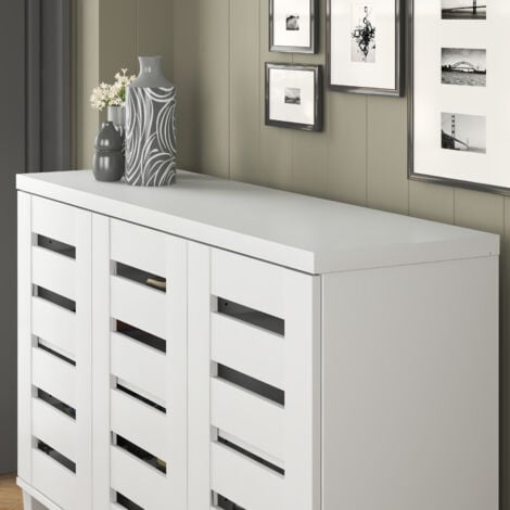 Meuble chaussure 3 portes ,Armoire à Chaussures Modernes, commode ,buffet, Meuble à Chaussures Multifonctionnel GALANO Lismore, 115cm L X 33cm W X 71cm H,  Couleur blanc mat