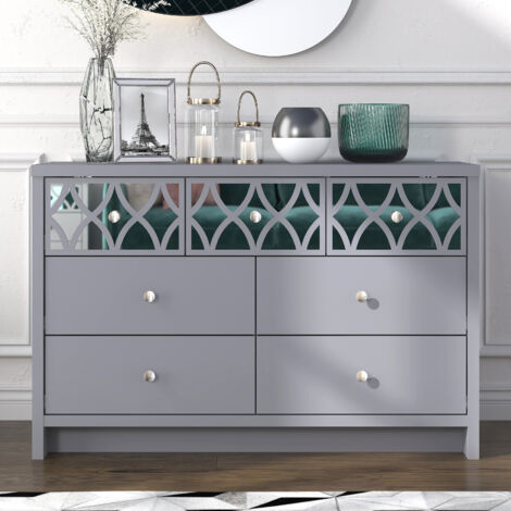Commode  4 + 3 tiroirs  GALANO Iris , 112.6cm W X 39.8cm D X 73.9cm H - Couleur Gris