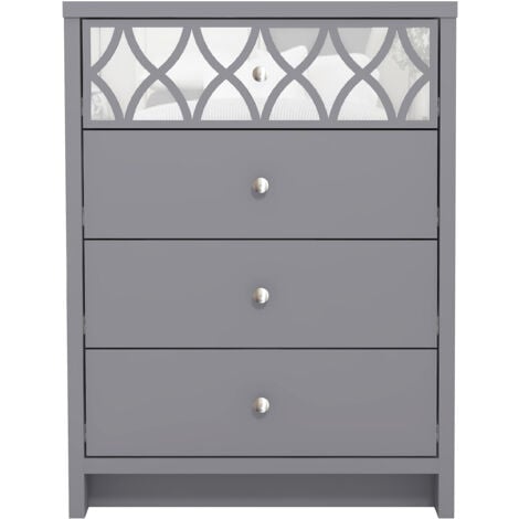 Commode 4 Tiroirs avec Miroir GALANO Iris , 70cm W X 39.8cm D X 93.8cm H - Couleur Gris