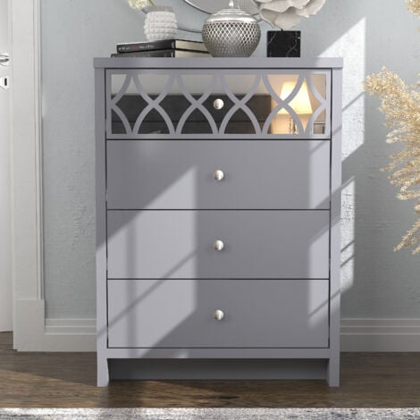 Commode 4 Tiroirs avec Miroir GALANO Iris , 70cm W X 39.8cm D X 93.8cm H - Couleur Gris