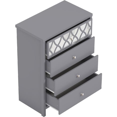 Commode 4 Tiroirs avec Miroir GALANO Iris , 70cm W X 39.8cm D X 93.8cm H - Couleur Gris