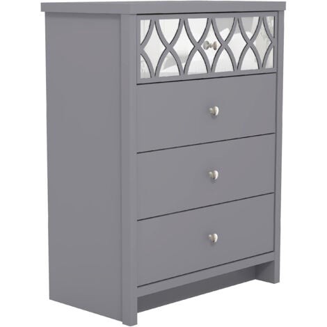 Commode 4 Tiroirs avec Miroir GALANO Iris , 70cm W X 39.8cm D X 93.8cm H - Couleur Gris