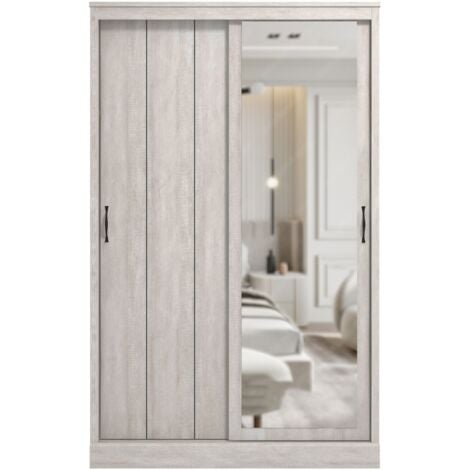 Armoire coulissante 2 portes avec miroir GALANO Bristol , 113cm W X 58.6cm D X 180.3cm H - Couleur Chêne Gris Poussiéreux