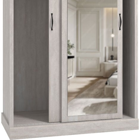 Armoire coulissante 2 portes avec miroir GALANO Bristol , 113cm W X 58.6cm D X 180.3cm H - Couleur Chêne Gris Poussiéreux