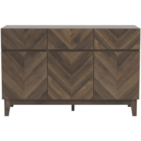 Buffet GALANO Hanwell 3 Portes 3 Tiroirs, 79 cm W X 39.8 cm D X 76.5 cm H, Style Moderne, Couleur Noyer Royal