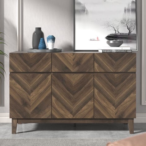 Buffet GALANO Hanwell 3 Portes 3 Tiroirs, 79 cm W X 39.8 cm D X 76.5 cm H, Style Moderne, Couleur Noyer Royal