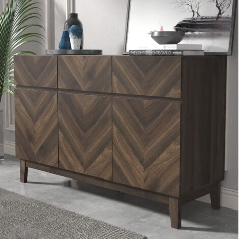 Buffet GALANO Hanwell 3 Portes 3 Tiroirs, 79 cm W X 39.8 cm D X 76.5 cm H, Style Moderne, Couleur Noyer Royal