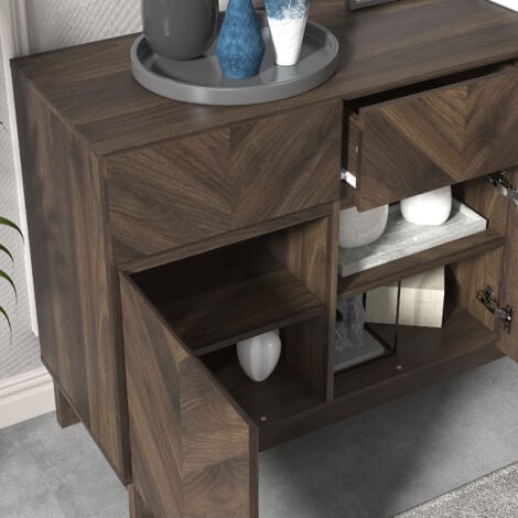 Buffet GALANO Hanwell 3 Portes 3 Tiroirs, 79 cm W X 39.8 cm D X 76.5 cm H, Style Moderne, Couleur Noyer Royal