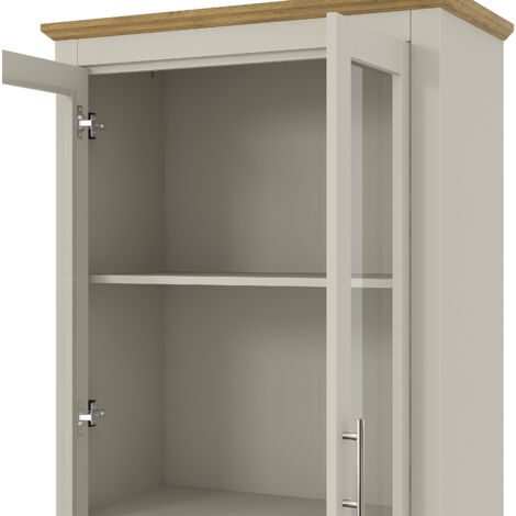 Meuble Vitrine avec 2 portes 1 tiroir GALANO Sufy, 79cm W X 39.8cm D X 166.5cm H, Style Moderne, Couleur Gris Claire