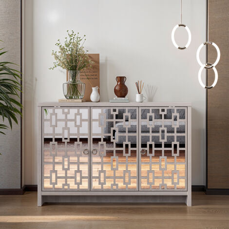 Buffet GALANO Newark 3 Portes, 115.6cm W X 39.8cm D X 77.6cm H, Style Moderne, Couleur Chêne gris poussiéreux