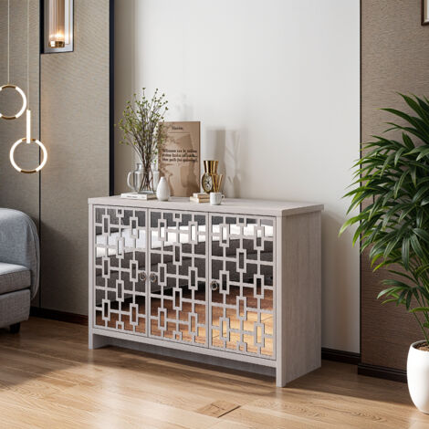 Buffet GALANO Newark 3 Portes, 115.6cm W X 39.8cm D X 77.6cm H, Style Moderne, Couleur Chêne gris poussiéreux