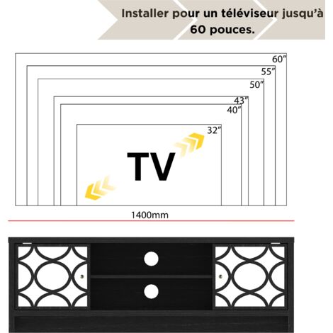 Meuble TV Blanc Et Doré – Support Jusqu’à 55 Pouces, 2 Portes Et étagère, Structure Acier, Rangement Câbles Inclus