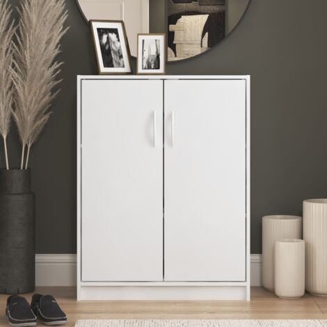 Meuble à Chaussures étroit Blanc Avec Tiroir - 80x24.5x109 Cm - Gain De Place Pour Entrée Et Couloir