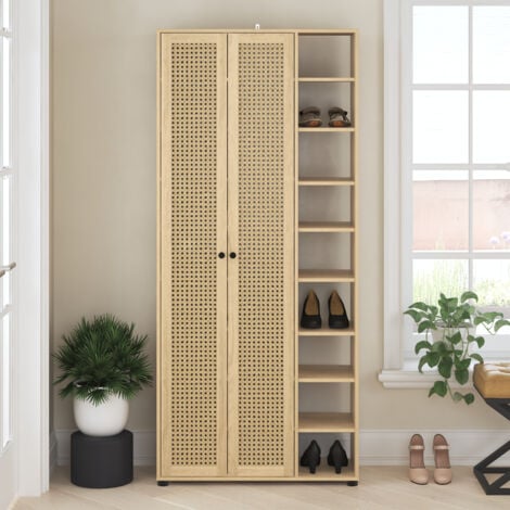 Meuble à chaussures 6ft, Meuble à chaussures multifonctionnel GALANO Hansel - 79.6cm W x 29.6cm D x 180.2cm H - Couleur Chêne d'Oslo