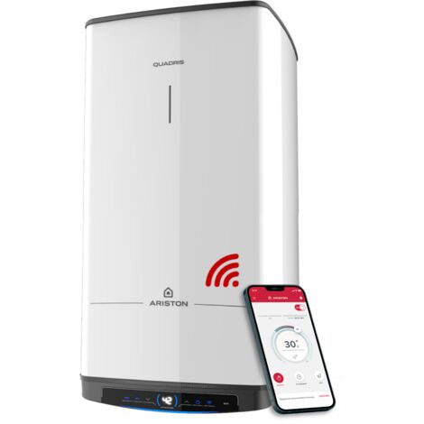 Chauffe-eau Eléctrique Carré Vertical Mural - QUADRIS WIFI 120 L - ARISTON - Steatite - 15% d’Economie d’Energie