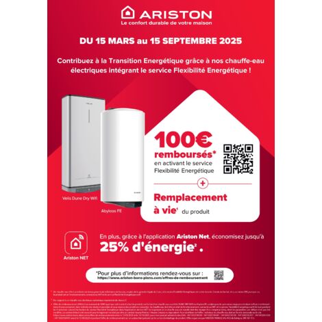 Ariston VELIS EVO DUNE DRY WIFI 65L – Chauffe-eau électrique plat et connecté  – 25% d'Économie d'Énergie – Flexibilité Energétique