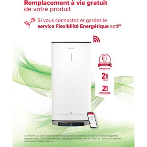 Ariston VELIS EVO DUNE DRY WIFI 65L – Chauffe-eau électrique plat et connecté  – 25% d'Économie d'Énergie – Flexibilité Energétique