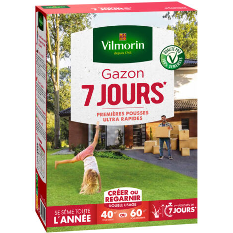 Semences de gazon ultra-rapides 1kg – Germination en 7 jours – Taux de germination supérieur de 10% – Pour tous types de sols – Vilmorin