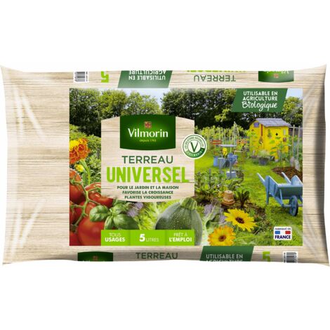 Terreau universel 5 L – Mélange équilibré de tourbe et compost – Rétention d'eau excellente – Pour rempotage et culture de plantes aromatiques – Vilmorin