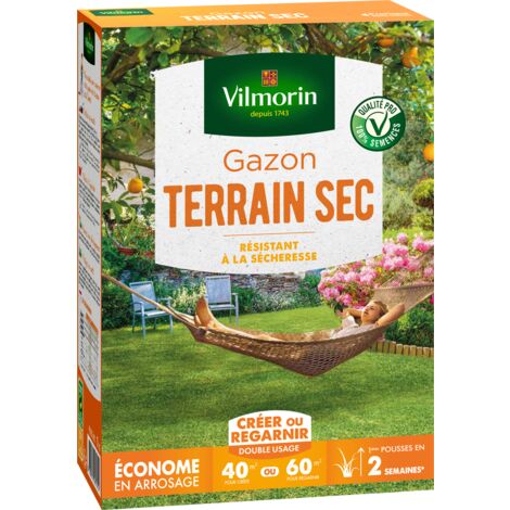 Gazon terrain sec 1kg – Résistance extrême à la sécheresse – Pousse rapide en 2 semaines – Pour sols pauvres et assoiffés – Vilmorin